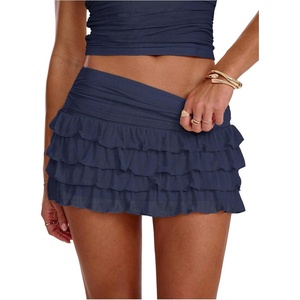 image:imageRoseSeek Womens Polka Dots Ruffle Tiered Layered Skirts Low Rise Ruched Y2K A Line Mini SkirtPure Deep Blue