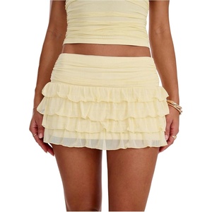 image:imageRoseSeek Womens Polka Dots Ruffle Tiered Layered Skirts Low Rise Ruched Y2K A Line Mini SkirtPure Yellow
