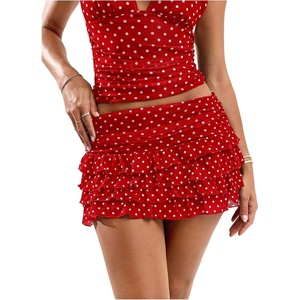 image:imageRoseSeek Womens Polka Dots Ruffle Tiered Layered Skirts Low Rise Ruched Y2K A Line Mini SkirtRed