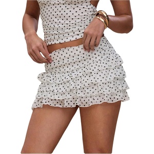 image:imageRoseSeek Womens Polka Dots Ruffle Tiered Layered Skirts Low Rise Ruched Y2K A Line Mini SkirtWhite Black Dots
