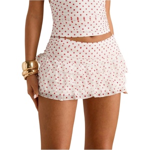 image:imageRoseSeek Womens Polka Dots Ruffle Tiered Layered Skirts Low Rise Ruched Y2K A Line Mini SkirtWhite Pink