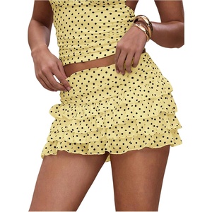 image:imageRoseSeek Womens Polka Dots Ruffle Tiered Layered Skirts Low Rise Ruched Y2K A Line Mini SkirtYellow