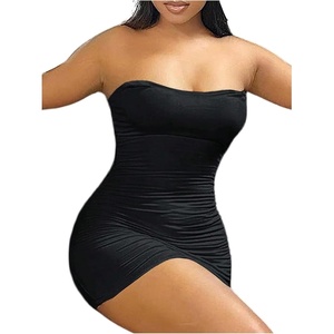 image:imageRoseSeek Womens Rave Outfits Ruched Strapless Tube Dress Sleeveless Bodycon Mini Party DressesBlack