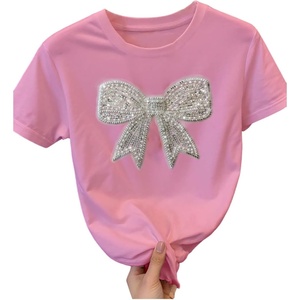 image:imageRoseSeek Womens Rhinestone Sequin Bowknot Graphic Tees Short Sleeve Crewneck Summer Tops Going Out T ShirtPink