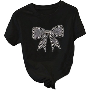 image:imageRoseSeek Womens Rhinestone Sequin Bowknot Graphic Tees Short Sleeve Crewneck Summer Tops Going Out T ShirtPure Black