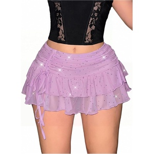 image:imageRoseSeek Womens Sequin Sparkly Skirts Mesh Ruffle Layered Drop Waist Glitter Mini Skirt Y2K Concert OutfitsMauve Purple