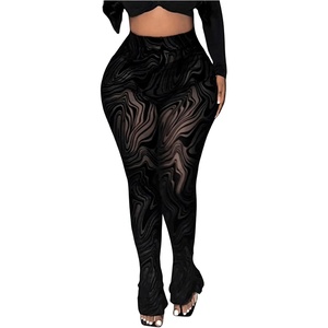 image:imageRoseSeek Womens Sheer Mesh Leggings See Through High Waisted Bell Bottom Skinny PantsBlack