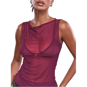 image:imageRoseSeek Womens Sheer Mesh Tank Top Sleeveless Slim Fit Fitted Summer Shirts Going Out TopsHot Pink