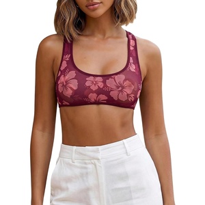 image:imageRoseSeek Womens Sleeveless Mesh Sheer Crop Tank Athletic Bandeau Bras See Through Racerback ShirtDark Pink
