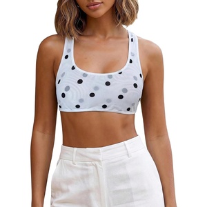 image:imageRoseSeek Womens Sleeveless Mesh Sheer Crop Tank Athletic Bandeau Bras See Through Racerback ShirtDots White