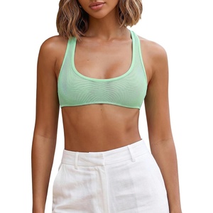 image:imageRoseSeek Womens Sleeveless Mesh Sheer Crop Tank Athletic Bandeau Bras See Through Racerback ShirtGreen