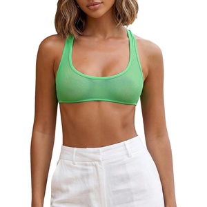 image:imageRoseSeek Womens Sleeveless Mesh Sheer Crop Tank Athletic Bandeau Bras See Through Racerback ShirtMint Green