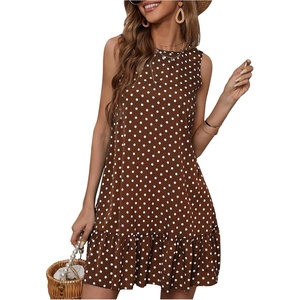 image:imageRoseSeek Womens Sleeveless Polka Dots Ruffle Tunic Dress Casual Summer Beach Tank Dresses SundressBrown