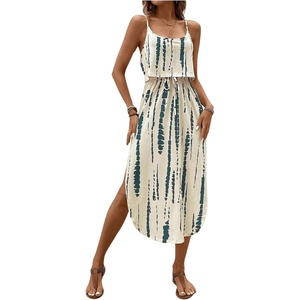 image:imageRoseSeek Womens Spaghetti Strap Tie Dye Cami Sun Dress Beach Midi Summer Dresses Resort Wear Vacation OutfitsBlue