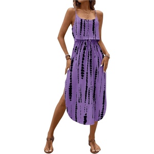 image:imageRoseSeek Womens Spaghetti Strap Tie Dye Cami Sun Dress Beach Midi Summer Dresses Resort Wear Vacation OutfitsPurple