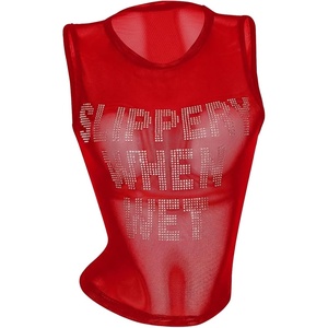 image:imageRoseSeek Womens Sparkly Mesh Crop Tank Tops Glitter Bling Rhinestone See Through Y2K Sleeveless ShirtsRed