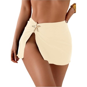 image:imageRoseSeek Womens Starfish Split Thigh Beach Skirt Skinny Vacation Bathing Suit Cover Up Skirts with CharmBeige