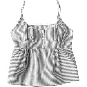 image:imageRoseSeek Womens Striped Button Front Flared Camisole Tops Shirred Spaghetti Strap Tank TopBlack