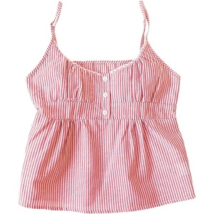 image:imageRoseSeek Womens Striped Button Front Flared Camisole Tops Shirred Spaghetti Strap Tank TopPure Red