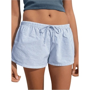 image:imageRoseSeek Womens Striped Shorts Print Drawstring Elastic Waist Shorts Casual Wide Leg Low Rise Summer Boxer ShortsBlue and White