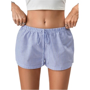 image:imageRoseSeek Womens Striped Shorts Print Drawstring Elastic Waist Shorts Casual Wide Leg Low Rise Summer Boxer ShortsStriped White and Blue