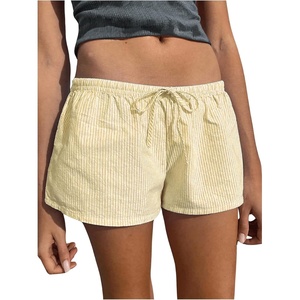 image:imageRoseSeek Womens Striped Shorts Print Drawstring Elastic Waist Shorts Casual Wide Leg Low Rise Summer Boxer ShortsYellow