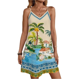 image:imageRoseSeek Womens Summer Boho Floral Tropical Mini Dresses V Neck Spaghetti Strap Flowy Beach Vacation Sundress 2026Apricot