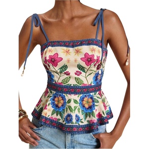 image:imageRoseSeek Womens Summer Floral Going Out Peplum Top Sleeveless Spaghetti Strap Cami TopsMulticolor