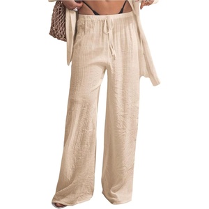 image:imageRoseSeek Womens Swimsuit Cover Up Drawstring Waist Wide Leg Loose Pants Beach Vacation ClothesApricot