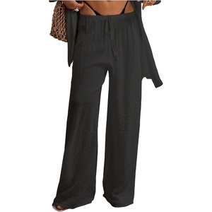 image:imageRoseSeek Womens Swimsuit Cover Up Drawstring Waist Wide Leg Loose Pants Beach Vacation ClothesBlack