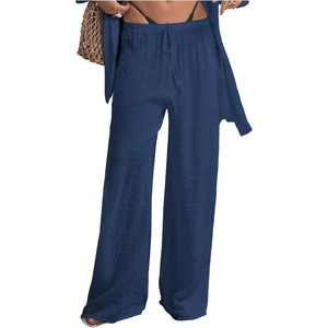 image:imageRoseSeek Womens Swimsuit Cover Up Drawstring Waist Wide Leg Loose Pants Beach Vacation ClothesDeep Blue