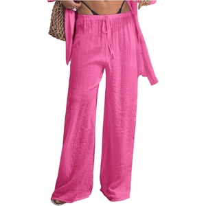 image:imageRoseSeek Womens Swimsuit Cover Up Drawstring Waist Wide Leg Loose Pants Beach Vacation ClothesHot Pink
