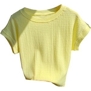 image:imageRoseSeek Womens Textured Tops Crew Neck Short Sleeve T Shirts Casual Summer TopsYellow