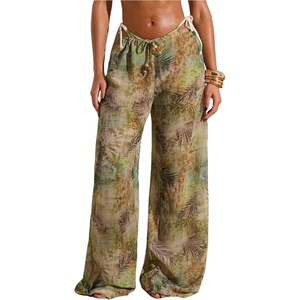 image:imageRoseSeek Womens Tie Dye Beach Cover Up Pants Drawstring Waist Wide Leg See Through Beach Pants SwimwearMulticolor Green
