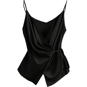 image:imageRoseSeek Womens Tie Side Wrap Camisole Tops Spaghetti Strap V Neck Elegant Blouses ShirtsBlack