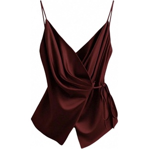 image:imageRoseSeek Womens Tie Side Wrap Camisole Tops Spaghetti Strap V Neck Elegant Blouses ShirtsBurgundy