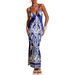 image:imageRoseSeek Womens Tropical Graphic V Neck Midi Dresses Sleeveless Split Beach Vacation Cami DressBlue