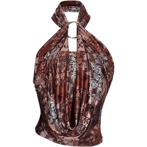 image:imageRoseSeek Womens Vintage Draped Halter Tops Metal Ring Sleeveless Y2K Crop Top Going Out ClothesMulticolor