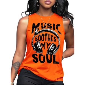 image:imageRoseSeek Womens Vintage Graphic Car Print Summer Tank Top  Crewneck Sleeveless Tops StreetwearOrange and Black