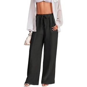 image:imageRoseSeek Womens Wide Leg Linen Pants Swimsuit Cover Ups Beach Pants Summer Vacation Outfits 2026Solid Black