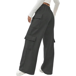 image:imageRoseSeek Womens Wide Leg Sweatpants Drawstring Waist Baggy Cargo Pants Casual Trousers with PocketsDark Grey