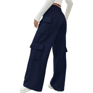 image:imageRoseSeek Womens Wide Leg Sweatpants Drawstring Waist Baggy Cargo Pants Casual Trousers with PocketsDeep Blue