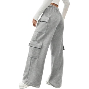 image:imageRoseSeek Womens Wide Leg Sweatpants Drawstring Waist Baggy Cargo Pants Casual Trousers with PocketsGrey