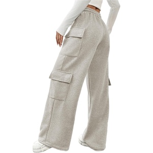 image:imageRoseSeek Womens Wide Leg Sweatpants Drawstring Waist Baggy Cargo Pants Casual Trousers with PocketsPure Grey
