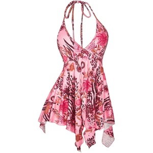 image:imageRoseSeek Womens Y2K Paisley Floral Halter Tops Summer Going Out Sleeveless Low Cut Ruffle Hem Flowy Tank TopPink