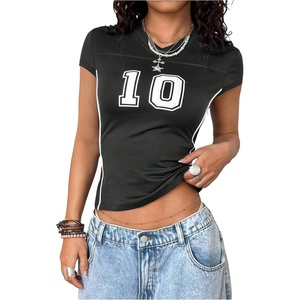 image:imageRoseSeek Womens Y2K Sporty Jersey Shirts V Neck Sleeve Tight Cropped Tees Street Graphic Summer TopBlack