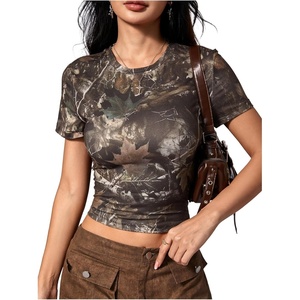 image:imageRoseSeek Womens Y2k Camo Maple Leaf Print Crop T Shirts Crew Neck Short Sleeve Slim Fit Tops Grunge Going OutBlack