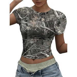 image:imageRoseSeek Womens Y2k Camo Maple Leaf Print Crop T Shirts Crew Neck Short Sleeve Slim Fit Tops Grunge Going OutGrey