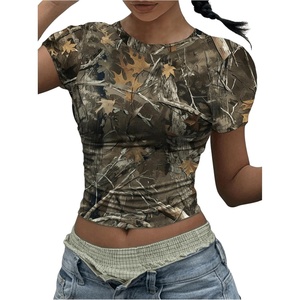 image:imageRoseSeek Womens Y2k Camo Maple Leaf Print Crop T Shirts Crew Neck Short Sleeve Slim Fit Tops Grunge Going OutMulticolor