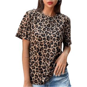 image:imageRoseSeek Womens Y2k Cheetah Print Top Leopard Print Tops Short Sleeve Loose Basic Animal Print Summer T ShirtBrown